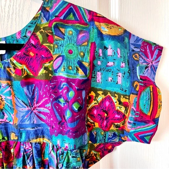 Vintage VANITY FAIR Tropical Hawaiian Ruffled Hem Mumu Dress—SZ. Small - Picture 8 of 14